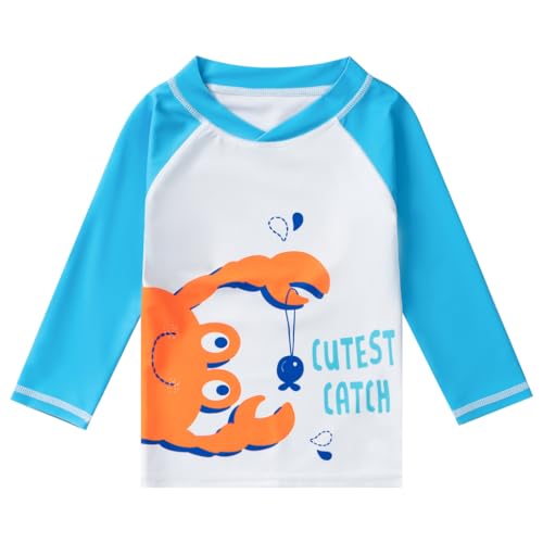 HDOBHIO Toddler and Baby Boys' 3-Piece Swimsuit Trunk Rashguard Set Sun Hat Swimwear Bathing Suit Sunsuit Swim Shirt Set Crab 2-3T - Image 2