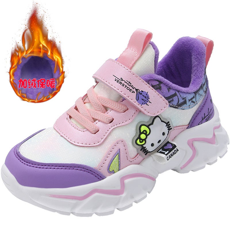 Leather Mesh Cat Princess Shoes Girls Leather Waterproof Big Children Running Shoes Casual Shoes - Image 5