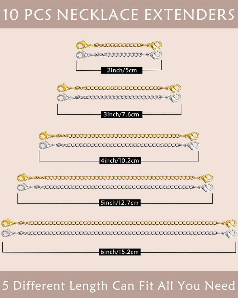 OHINGLT Necklace Extender 10Pcs Chain Extenders for Necklaces Bracelet, 14K Gold and Silver Plated Stainless Steel Extension Chain for Women Jewelry Making - Image 2