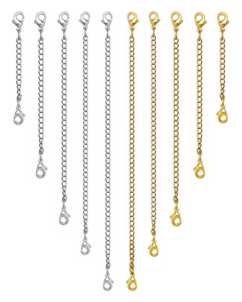 OHINGLT Necklace Extender 10Pcs Chain Extenders for Necklaces Bracelet, 14K Gold and Silver Plated Stainless Steel Extension Chain for Women Jewelry Making - Image 1