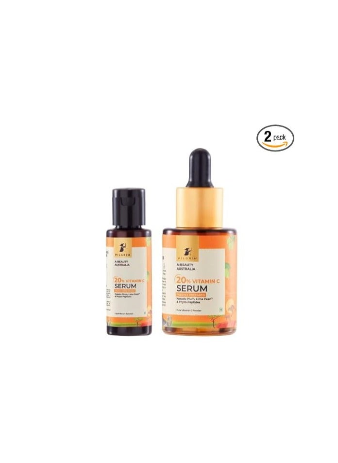 PILGRIM Pilgrim Australian 20% Vitamin C Serum (freshly made) for glowing skin with Kakadu Plum & Lime Pearl?| Non-irritating 99% Vitamin C Powder (EAA) + Liquid Serum solution | For women & men | 25 ml  - Image 1