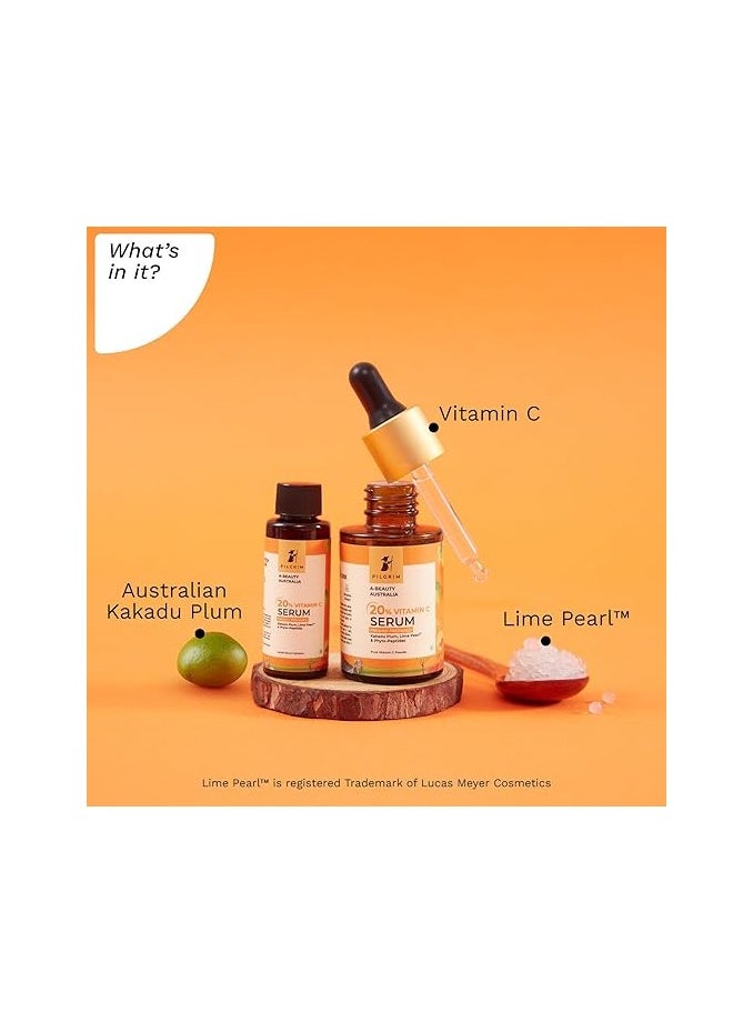 PILGRIM Pilgrim Australian 20% Vitamin C Serum (freshly made) for glowing skin with Kakadu Plum & Lime Pearl?| Non-irritating 99% Vitamin C Powder (EAA) + Liquid Serum solution | For women & men | 25 ml  - Image 3