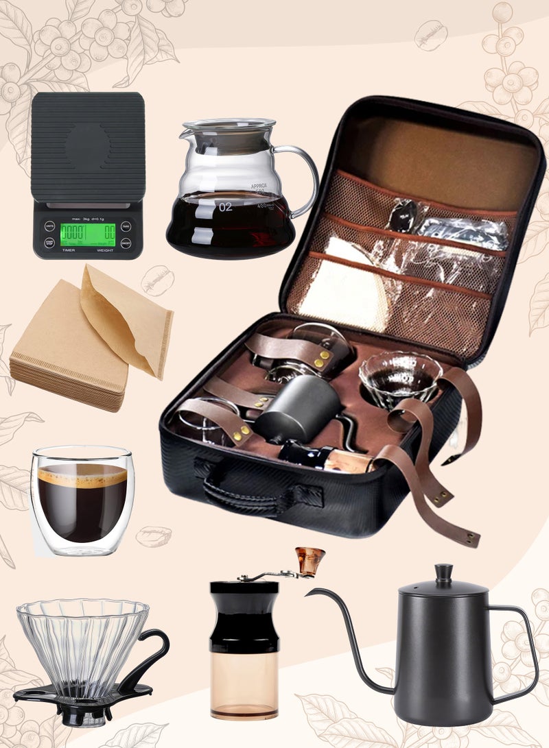 V60 Pour-over Coffee Maker Set with Carrying Case 100 Filter Papers Black 600ml 