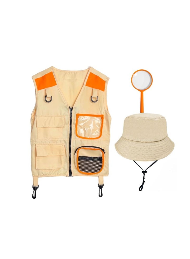 المنزل الذكي هوم سمارت بدلة سفاري مع سترة وقبعة وإكسسوارات أخرى للأطفال، أفكار مثالية للهدايا في مناسبات مثل أعياد الميلاد أو الأنشطة الخارجية. (برتقالي)