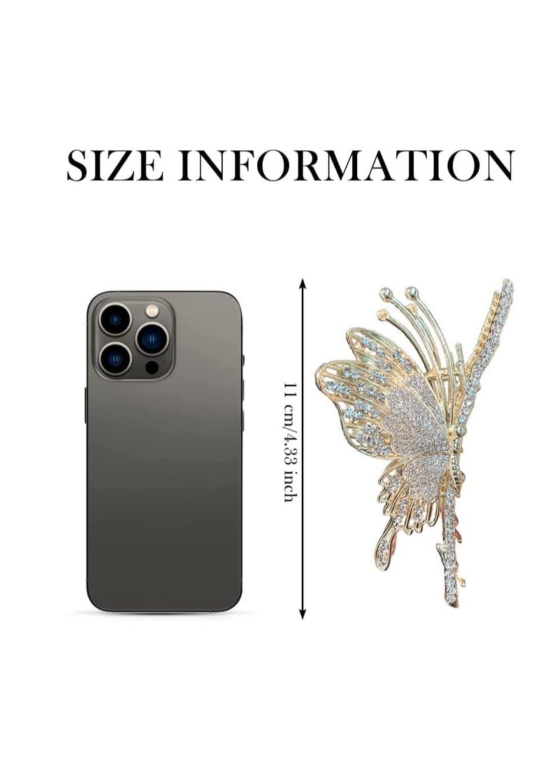 Butterfly Hair Claw Crystal Clips for Women Rhinestone Hair Clamps Metal Butterfly Hair Clips Hair Catch Clip for Women Thinner Thick Hair Styling Fashion Hair Supplies Hair Accessories 2PCS