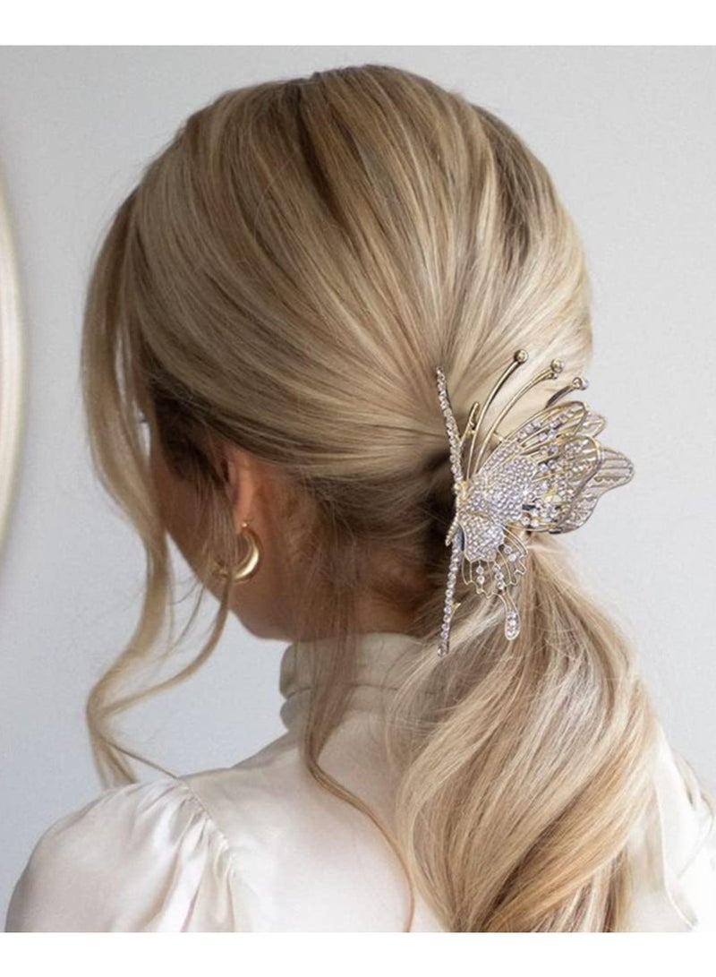 Butterfly Hair Claw Crystal Clips for Women Rhinestone Hair Clamps Metal Butterfly Hair Clips Hair Catch Clip for Women Thinner Thick Hair Styling Fashion Hair Supplies Hair Accessories 2PCS