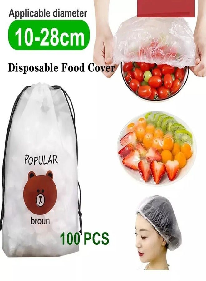 Fresh Keeping Bags, Sandwich Bags, Food Bags, Elastic Stretch Adjustable Bowl Lids, for Leftovers Picnic BBQ Fresh Keeping, Waterproof Clear Shower Caps (100Pcs) - Image 1