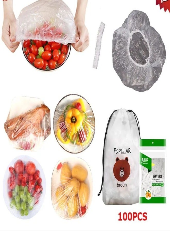Fresh Keeping Bags, Sandwich Bags, Food Bags, Elastic Stretch Adjustable Bowl Lids, for Leftovers Picnic BBQ Fresh Keeping, Waterproof Clear Shower Caps (100Pcs) - Image 2