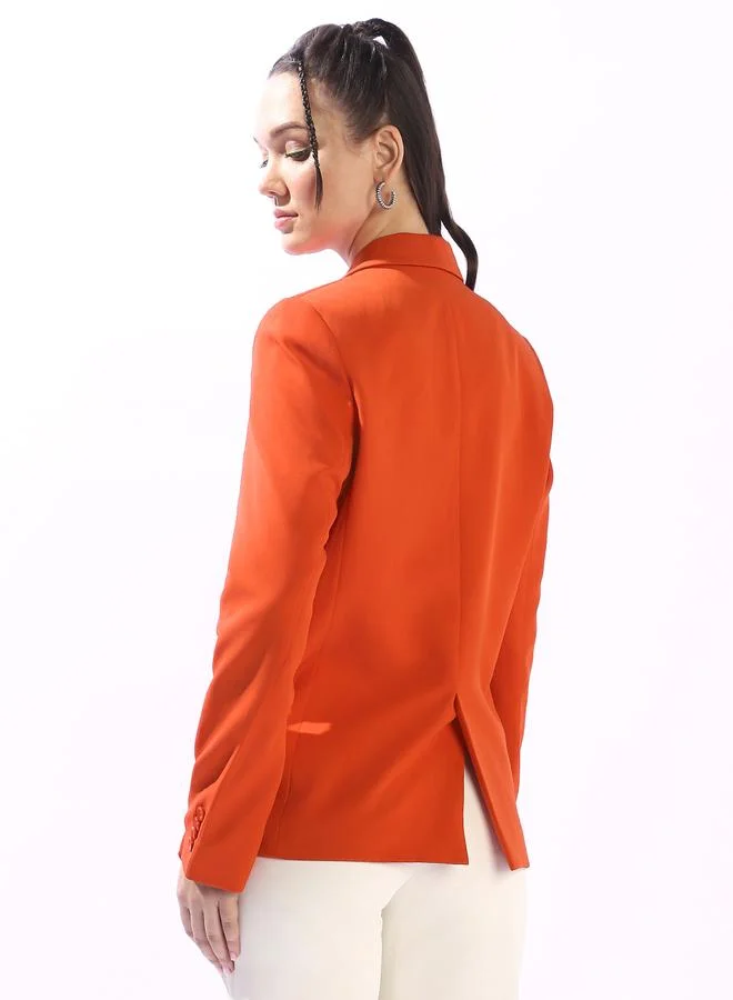 Hubberholme Orange Women's Orange Polyester Blend Solid Tailored Fit Blazer for Women | Best Price UAE