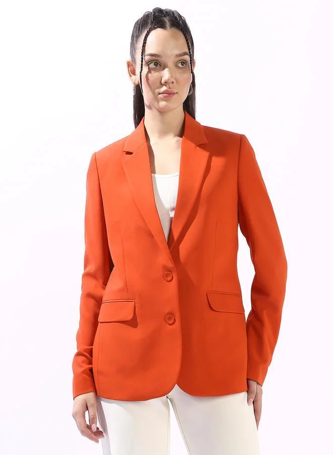 Hubberholme Orange Women's Orange Polyester Blend Solid Tailored Fit Blazer for Women | Best Price UAE