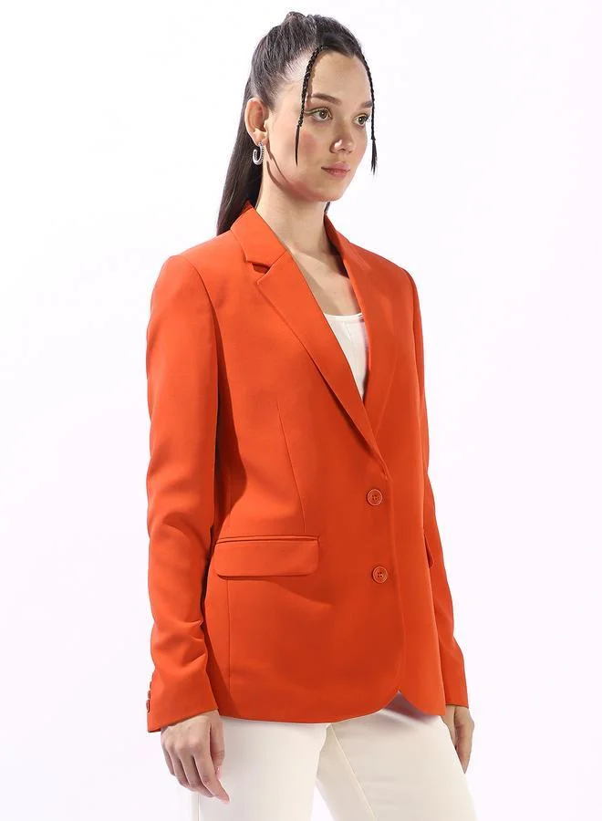 Hubberholme Orange Women's Orange Polyester Blend Solid Tailored Fit Blazer for Women | Best Price UAE