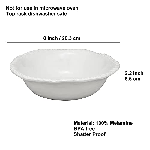KOXIN-KARLU 8-inch Melamine Bowls, 32-ounce Cereal and Salad Bowls, set of 6 White - Image 2
