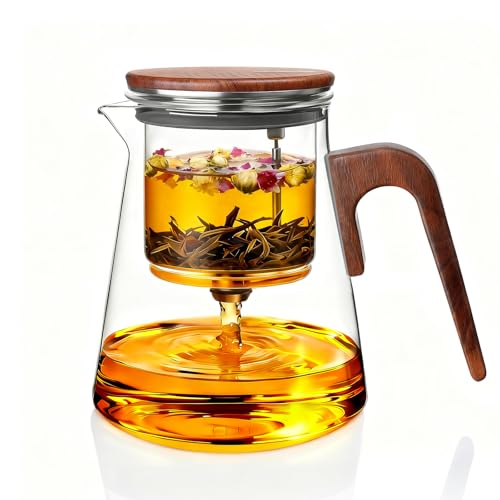 ZENS Magnetic Tea Pot Enchanted Glass Teapot with Infuser and Magnetic Suction Lid for MessFree Loose Tea Diffusers Walnut Wood Handle Tea Lovers Gifts - Image 1