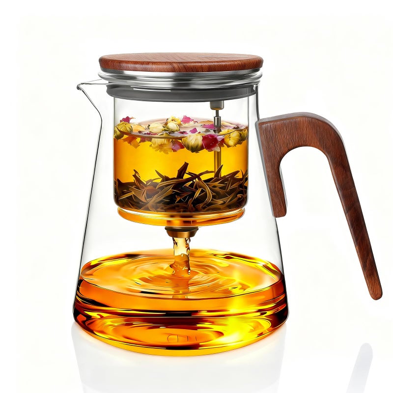 ZENS Magnetic Tea Pot Enchanted Glass Teapot with Infuser and Magnetic Suction Lid for MessFree Loose Tea Diffusers Walnut Wood Handle Tea Lovers Gifts - Image 2