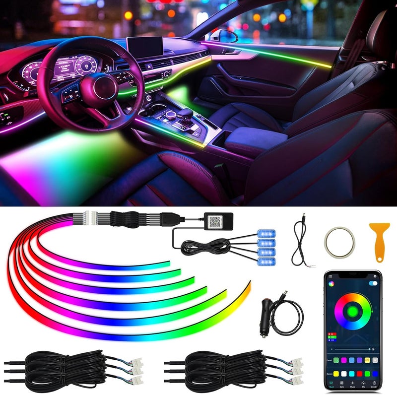 Amki Acrylic Interior Car LED Strip Light with Wireless APP, Dreamcolor 10 in 1 with 175 inches 593 LEDs Fiber Optic Ambient Lighting Kits, 16 Million Colors Sound Active Function Car Neon Lights - Image 1