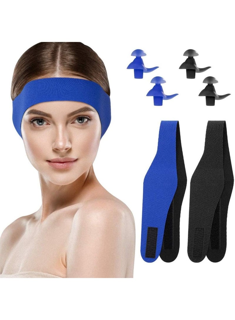 2 Pcs Upgrade Adjustable Ear Band, 2 Pair Silicone Earplugs Waterproof Neoprene Ears Protection for Kids Adults, Swimming Headband - Image 1