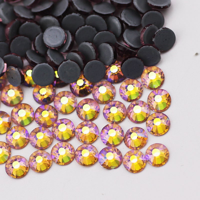 Boutique imitation Olympic bottom AB color hot drilling rubber bottom glass Czech hot drilling rhinestone clothing accessories dance dress accessories 60 Champagne AB