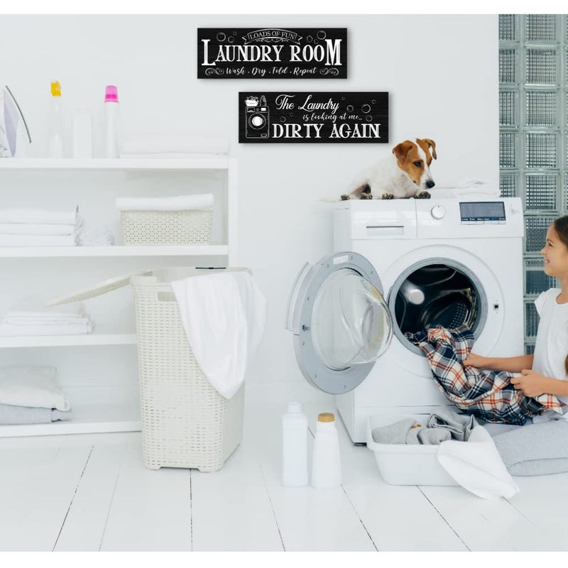 Al Raied ARS Rustic Family Laundry Room Rules Decor - 2 Piece Wall Plaque - Image 2