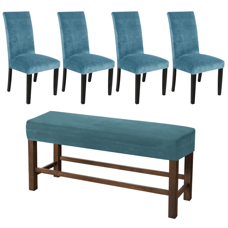 HAOYONG Dining Room Chair Cover Velvet Chair Slipcover Washable Parsons Chair Slipcover Removable Seat Protector for Dining Room Hotel Ceremony Restaurant 4 PCS Chair Cover1 PC Bench Cover