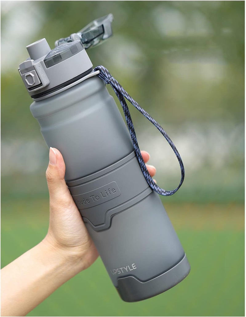 Tycom 1L Leak-Proof Water Bottle, BPA-Free Tritan, Flip Top with Strainer, for Gym, Sports, Camping, Outdoor (Grey) - Image 1