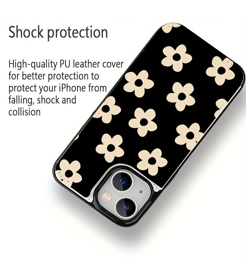 White Floral Wallet Phone Case For iPhone 14 Plus Card Holder Stand - Image 3