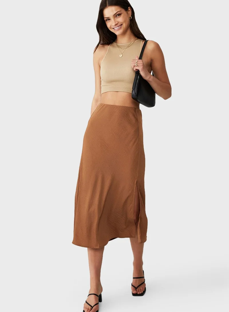 Cotton On High Waisted Midi Satin Split Skirt