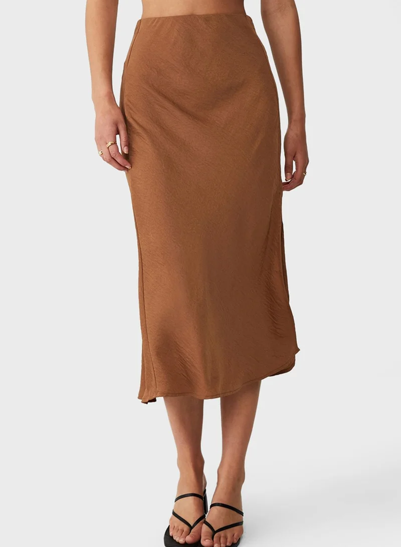 Cotton On High Waisted Midi Satin Split Skirt