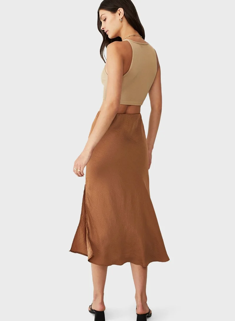 Cotton On High Waisted Midi Satin Split Skirt