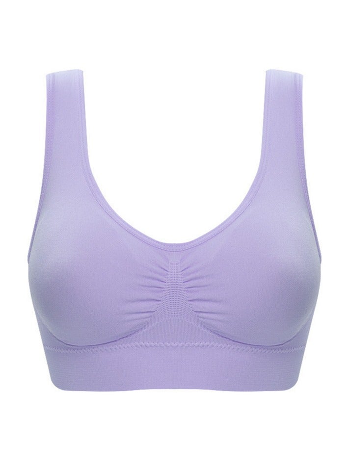 AROAQ Women Sports Bra, Fitness Sports Yoga Bra with Removable Padding, Double-layer Seamless Sports Bra without Rims, Comfortable Soft Bra for Workouts Running Yoga Trainings, (Size 3XL, Light Purple)  - Image 1
