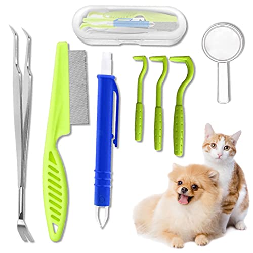 Qpets® 7 Pcs Dog Ticks Remover Kit Tick and Fleas Remover for Dogs Cat, Grooming Tools Tick Remover Tool Set, Pet Lice Remover Tick Tweezer, for Dog Cats Tick Comb for Dogs - Image 1
