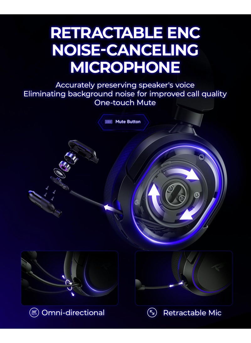 Picun 2.4G Wireless Gaming Headset, 7.1 Surround Sound,2.4GHz USB Gaming Headphones Bluetooth ENC Noise Canceling Mic, Bluetooth Headset for PC PS5 PS4 Mac Switch  - Image 5