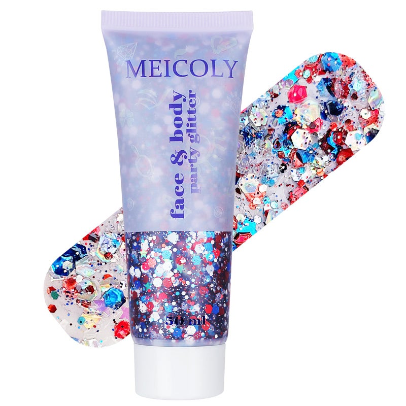 MEICOLY Red White and Blue Body Glitter,4th of July Accessories Hair Glitter for Kids,4th of July Outfits for Women,Fourth of July Patriotic Face Glitter for President's Day Veterans Day - Image 1