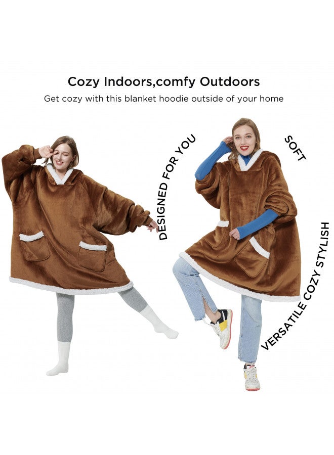 Bedsure Bedsure Wearable Blanket Hoodie Women - Sherpa Fleece Hooded Blanket for Women, Warm & Fashionable Blanket Sweatshirt with Giant Pocket, Christmas Gifts for for Women (Small, Brown)  - Image 1