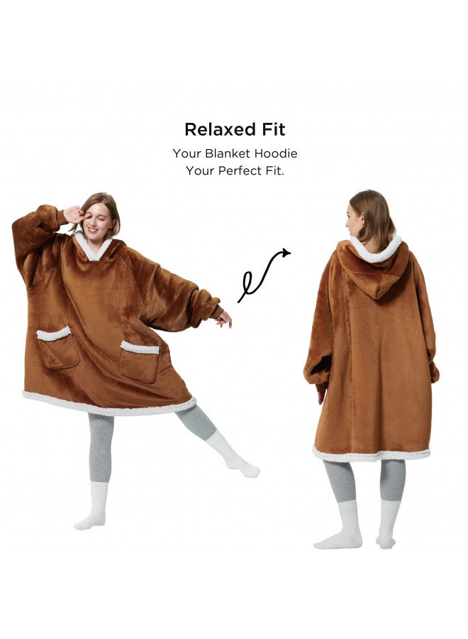 Bedsure Bedsure Wearable Blanket Hoodie Women - Sherpa Fleece Hooded Blanket for Women, Warm & Fashionable Blanket Sweatshirt with Giant Pocket, Christmas Gifts for for Women (Small, Brown)  - Image 3
