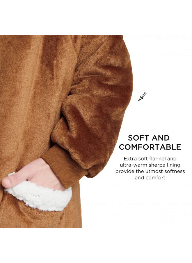 Bedsure Bedsure Wearable Blanket Hoodie Women - Sherpa Fleece Hooded Blanket for Women, Warm & Fashionable Blanket Sweatshirt with Giant Pocket, Christmas Gifts for for Women (Small, Brown)  - Image 2