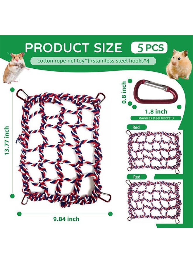 1 Pcs Cotton Rope Hammock & Bridge with 4 Hooks for Cage Accessories - Rat, Bird & Hamster (12.6 x 9.84 inch, Red) - Image 2