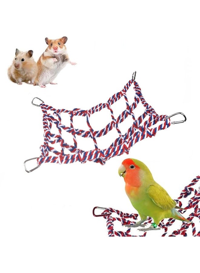 1 Pcs Cotton Rope Hammock & Bridge with 4 Hooks for Cage Accessories - Rat, Bird & Hamster (12.6 x 9.84 inch, Red) - Image 1