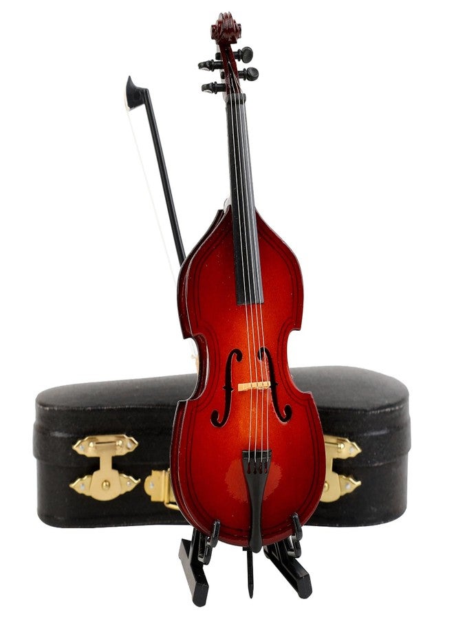 Dselvgvu Wooden Miniature Double Bass with Stand, Bow and Case Mini Musical Instrument Contrabass Replica Collectible Figurines Upright Bass Model Home Decoration Display Ornament (5.67"x2.17"x1.14") - Image 1