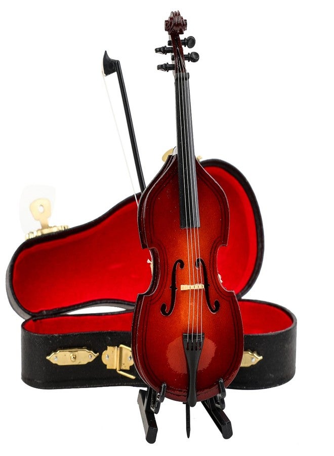 Dselvgvu Wooden Miniature Double Bass with Stand, Bow and Case Mini Musical Instrument Contrabass Replica Collectible Figurines Upright Bass Model Home Decoration Display Ornament (5.67"x2.17"x1.14") - Image 4