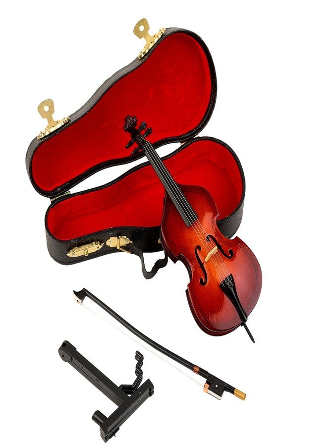 Dselvgvu Wooden Miniature Double Bass with Stand, Bow and Case Mini Musical Instrument Contrabass Replica Collectible Figurines Upright Bass Model Home Decoration Display Ornament (5.67"x2.17"x1.14") - Image 5