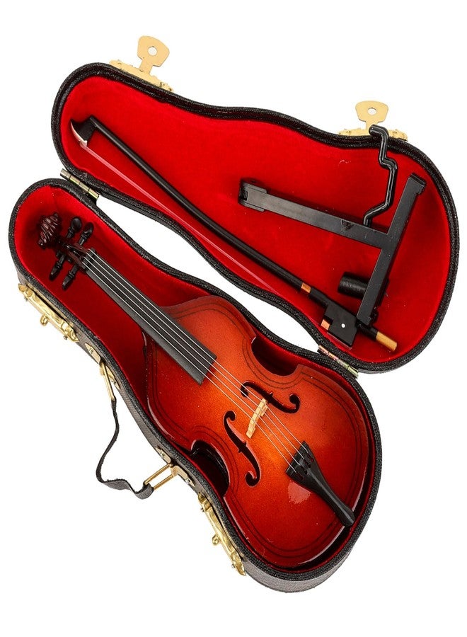 Dselvgvu Wooden Miniature Double Bass with Stand, Bow and Case Mini Musical Instrument Contrabass Replica Collectible Figurines Upright Bass Model Home Decoration Display Ornament (5.67"x2.17"x1.14") - Image 3