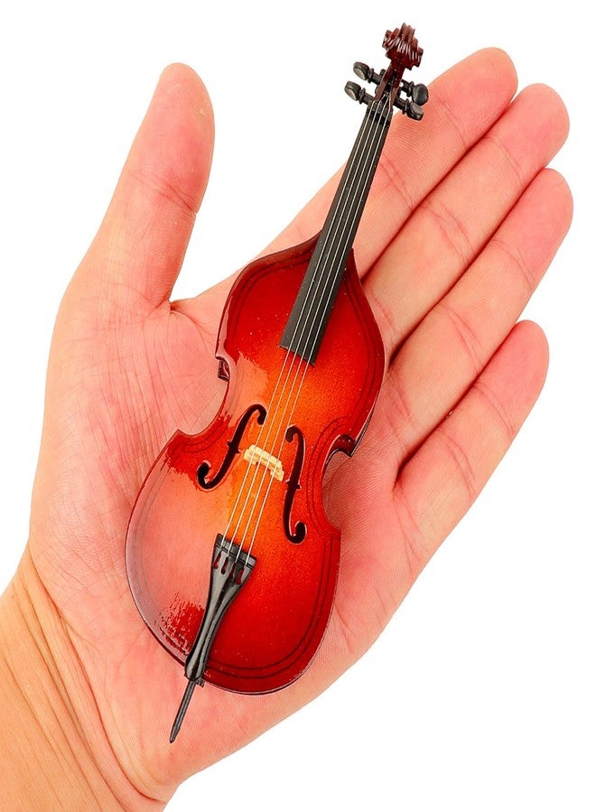Dselvgvu Wooden Miniature Double Bass with Stand, Bow and Case Mini Musical Instrument Contrabass Replica Collectible Figurines Upright Bass Model Home Decoration Display Ornament (5.67"x2.17"x1.14") - Image 2