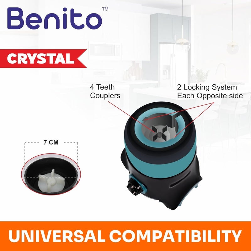 Benito Crystal Transparent Polycarbonate Juicer Jar (1L) for Mixer Grinder – Compatible with 4-Teeth Coupler & Dual Locking System - Image 4