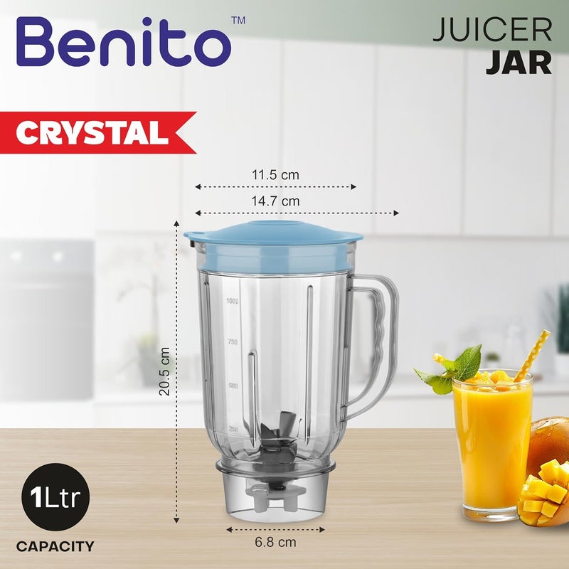 Benito Crystal Transparent Polycarbonate Juicer Jar (1L) for Mixer Grinder – Compatible with 4-Teeth Coupler & Dual Locking System - Image 2