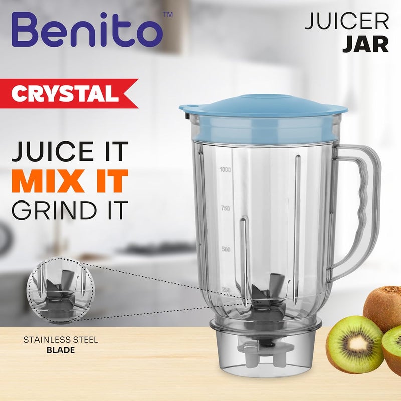 Benito Crystal Transparent Polycarbonate Juicer Jar (1L) for Mixer Grinder – Compatible with 4-Teeth Coupler & Dual Locking System - Image 5