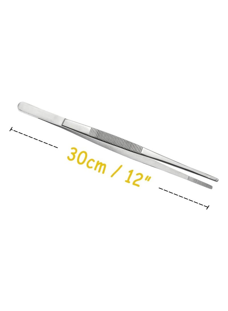 Oasisgalore 2 Pcs 12-Inch Stainless Steel Tongs - Serrated Tips for Cooking, BBQ & Seafood (Silver) - Image 2