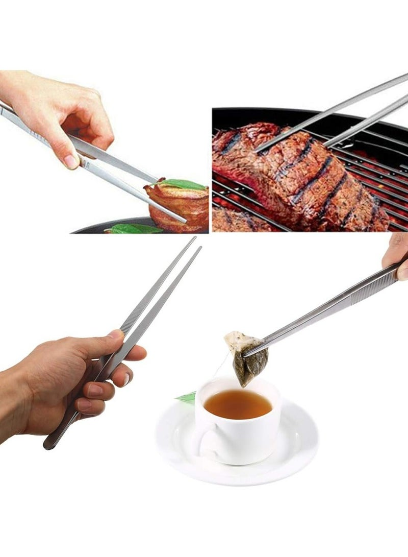 Oasisgalore 2 Pcs 12-Inch Stainless Steel Tongs - Serrated Tips for Cooking, BBQ & Seafood (Silver) - Image 4