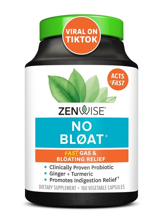 Zenwise Health NO Bloat Probiotics for Women and Men Digestive Health with Ginger, Dandelion, and Lactase, Digestive Enzymes for Gas and Bloating Relief - Vegan Water Retention Pills - 160 CT - Image 1