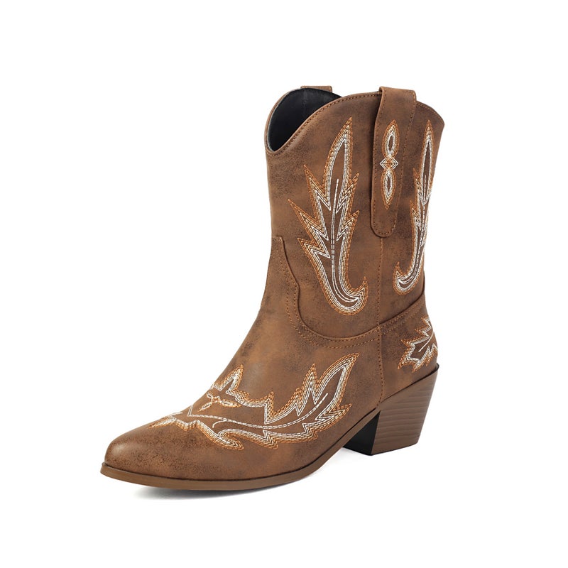 Model Fashion High-Heeled Embroidered 40-48 Large Size Western Low-Cut Women'S Boots Trend - Image 1
