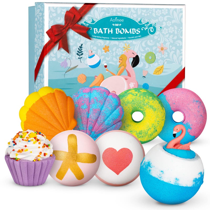 Aofmee Bath Bombs - 8 Bath Bombs for Women & Kids, Natural Spa Fizzy Bathbombs, Skin Moisturize Bubble Bath, Valentines Mothers Day Birthday Christmas for Women Her Girlfriend Mom Bridesmaid - Image 1